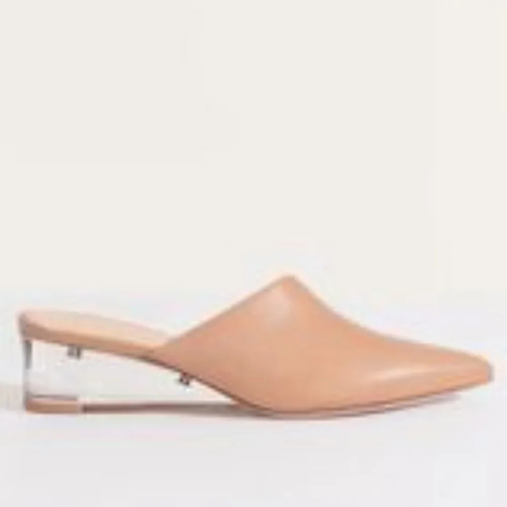 NWT Veronica Beard Ricky Nude Leather Mule with Translucent Lucite Wedge Heel - Picture 7 of 12